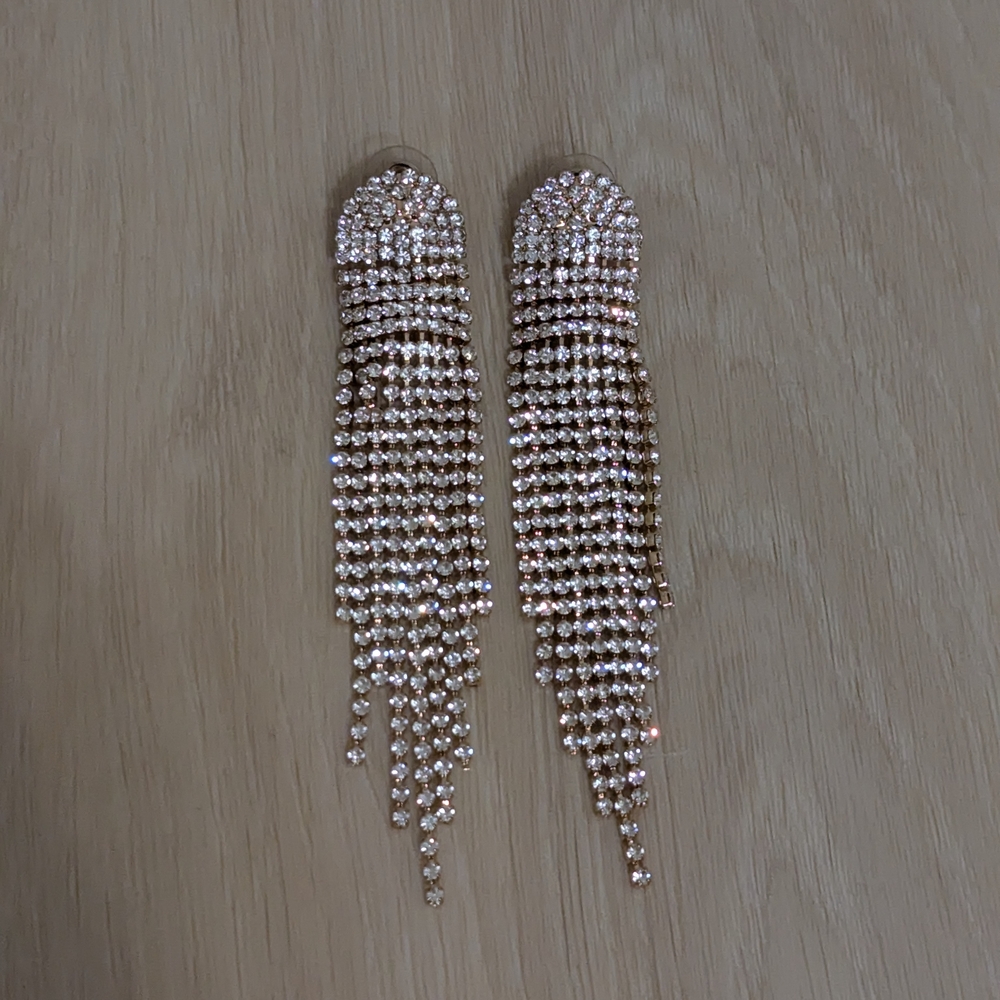 Gold Crystal Fringe Drop Earrings